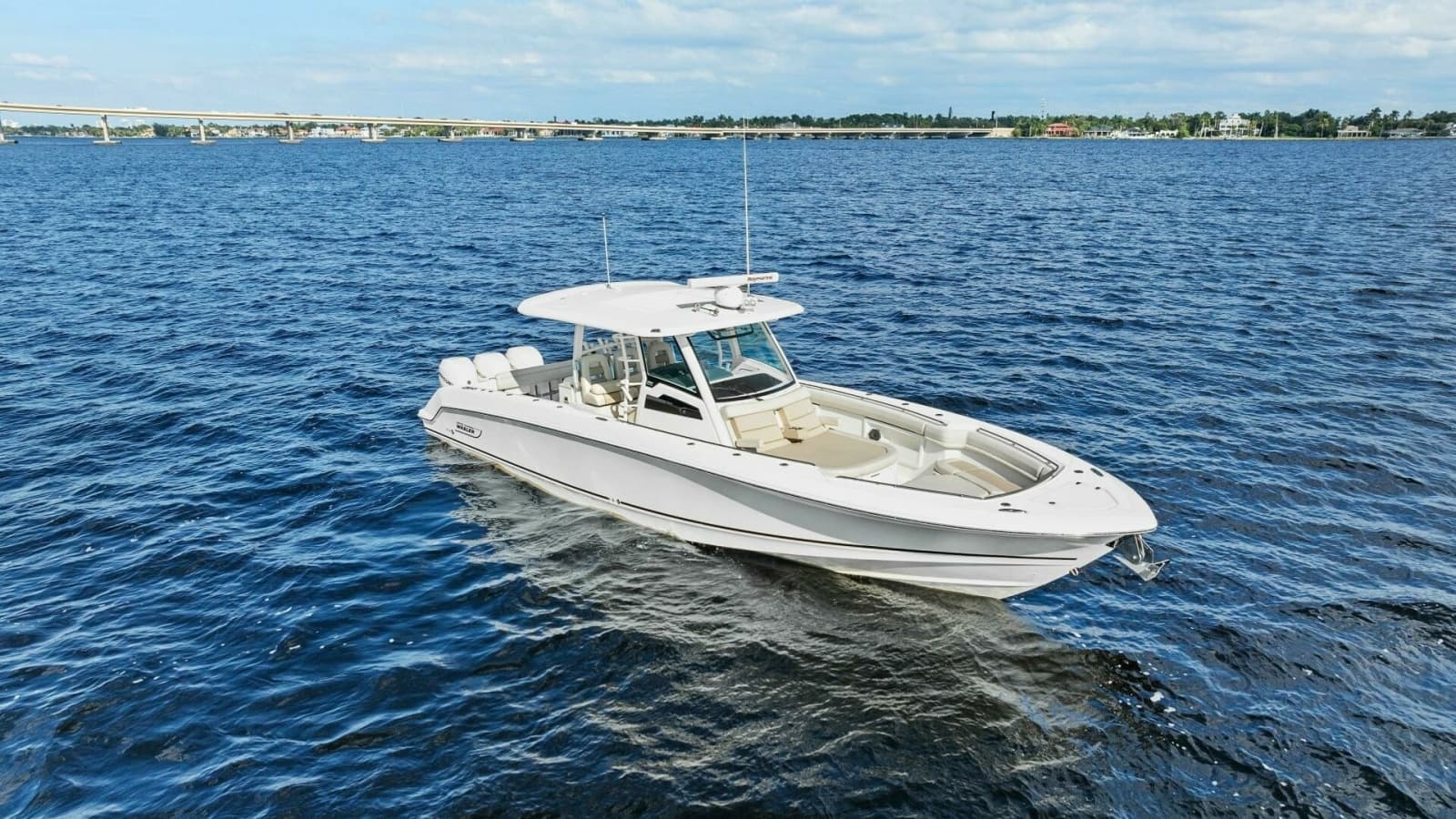 2019 Boston Whaler 380 Outrage 'Lima Kilo' - Profile Bow 3/4 Starboard
