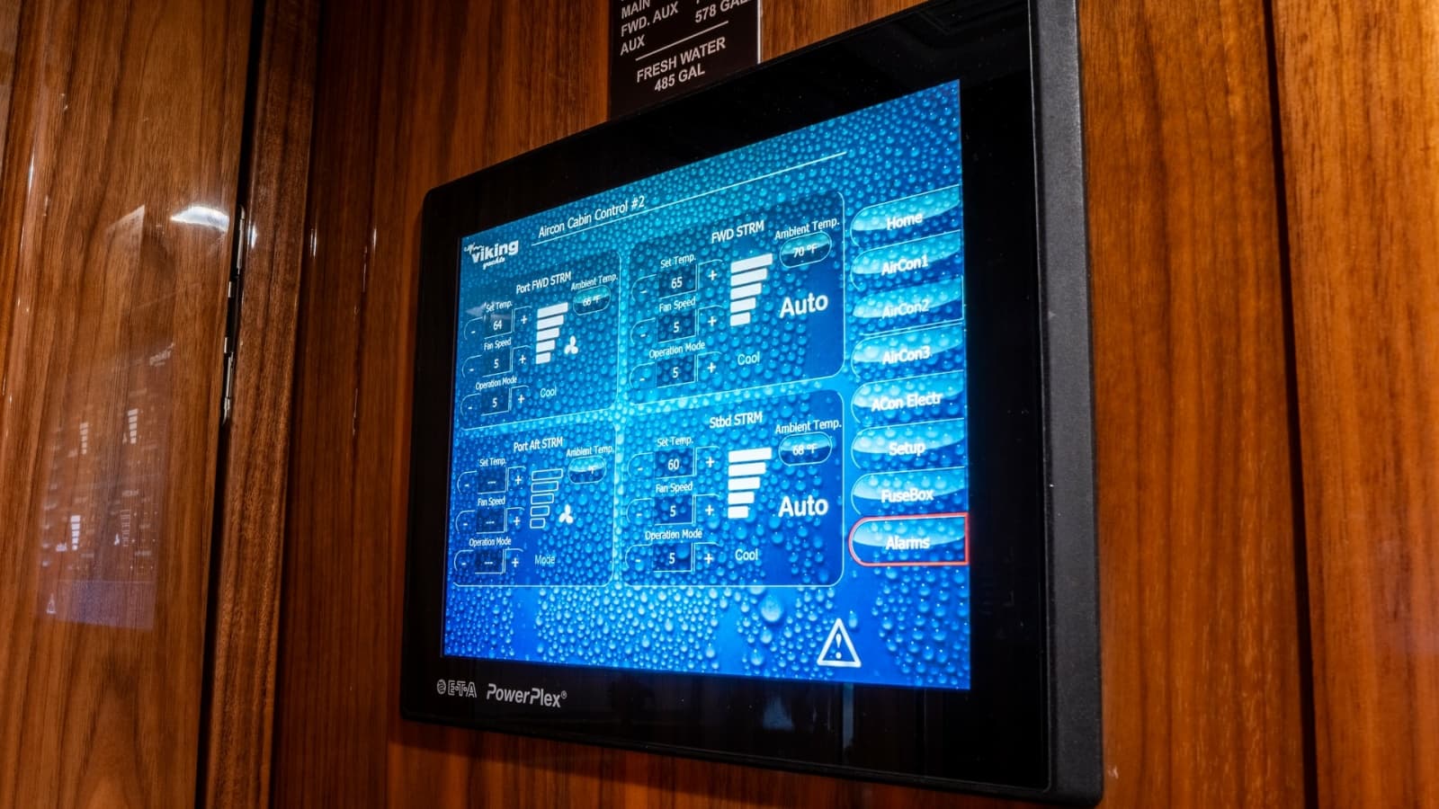 2020 Viking 92 Skybridge "After Midnight" Showcases an Advanced Digital Control Panel.