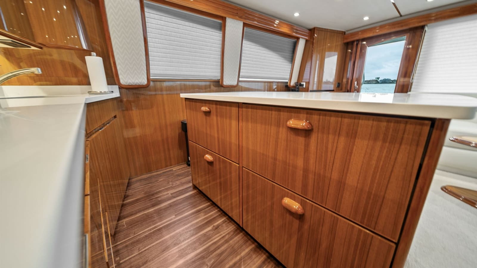 Galley with Elegant Wood Cabinetry