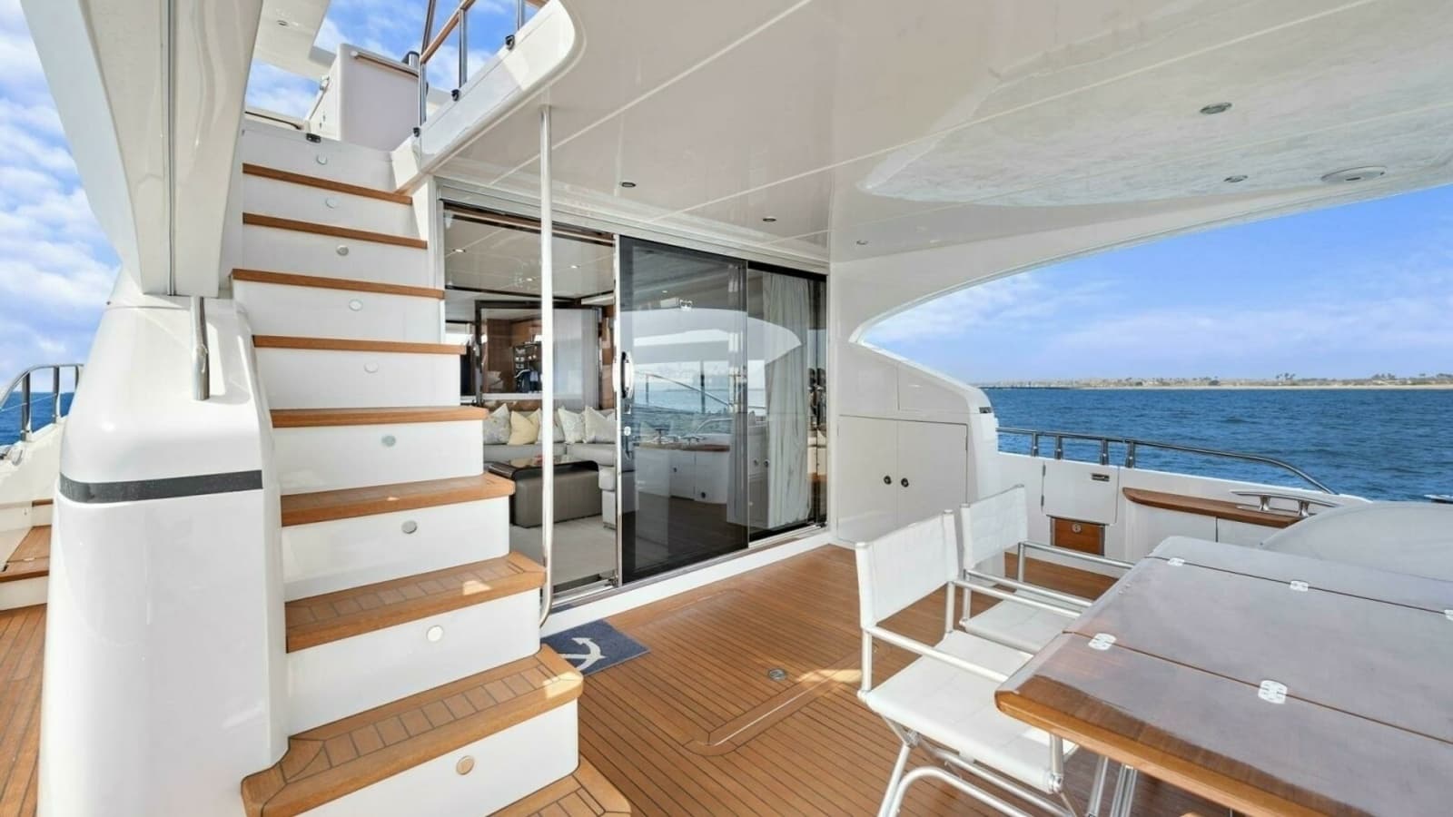 2015 Princess 72 Motor Yacht "LA-Z-BUOY" Teak Staircase Leading to the Flybridge