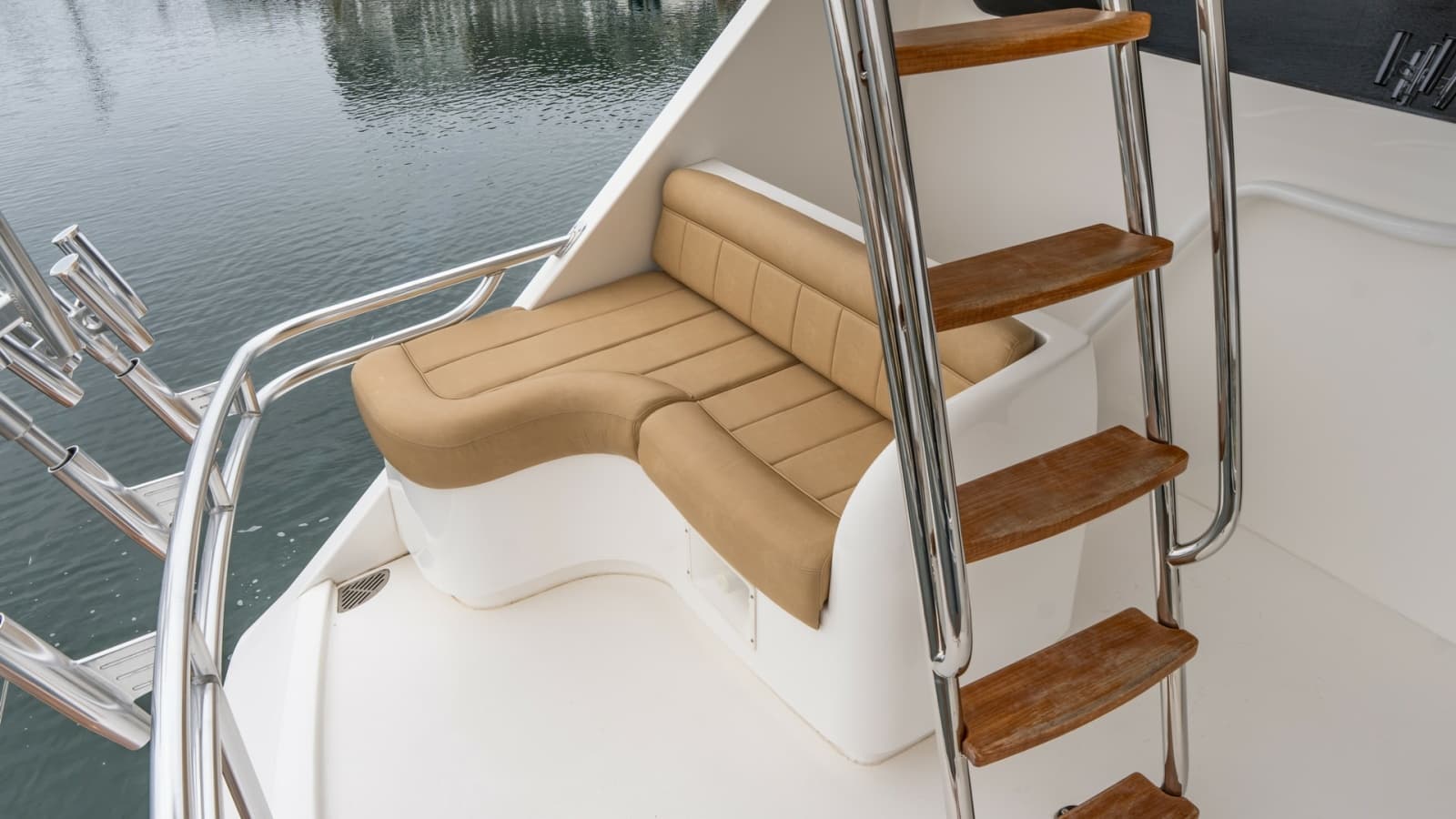 2020 Viking 92 Skybridge "After Midnight" - Skybridge Access with Seating Area.