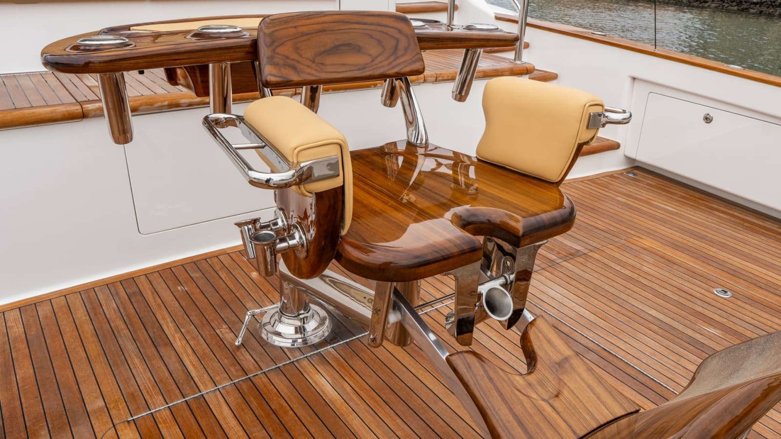 2020 Viking 92 Skybridge "After Midnight" - Teak Aft Deck with Fighting Chair.