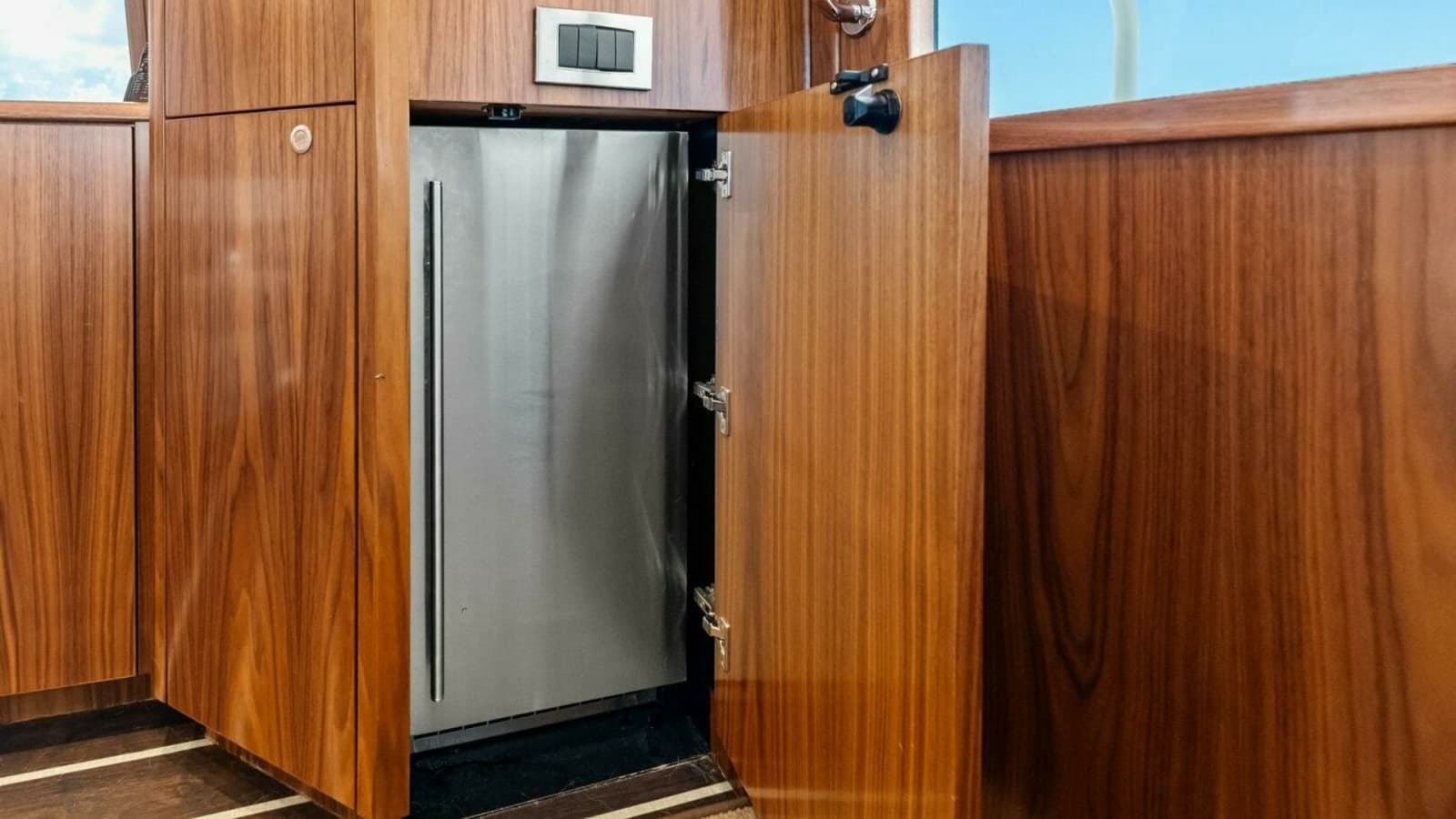 Galley Refrigerator with Wood Cabinetry
