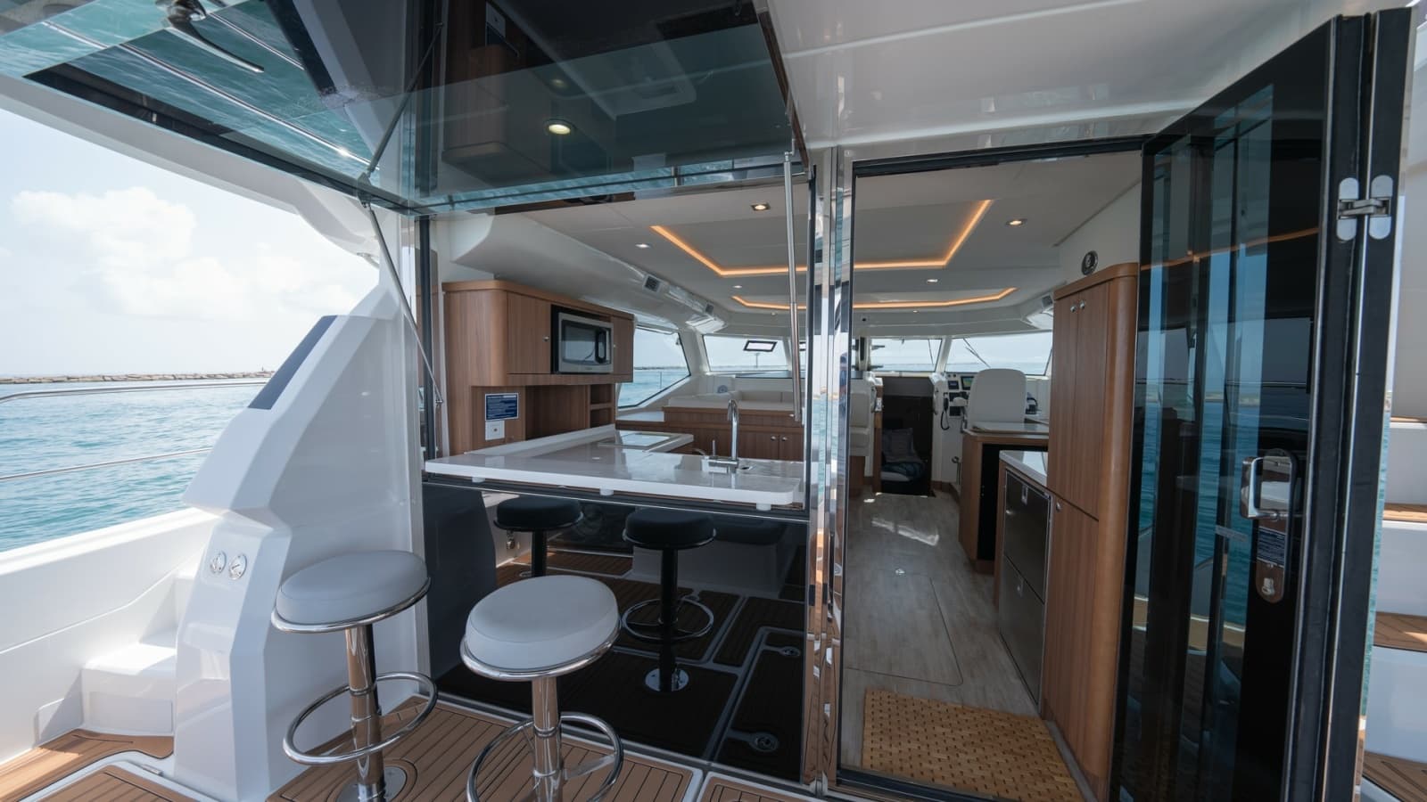 Aft Deck and Interior Salon View