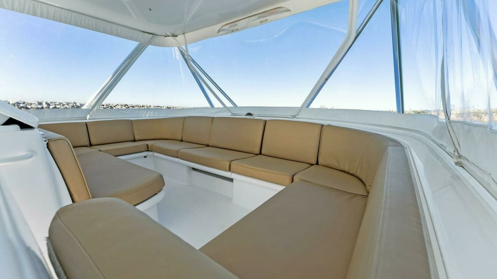 2007 Hatteras 64 Convertible CHUPACABRA Enclosed Flybridge Seating Area